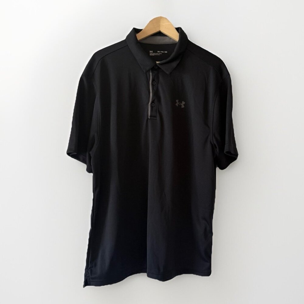 Under Armour Black Short Sleeve Polo Shirt Men’s‎ XXL LOOSE FIT Golf Athleisure
